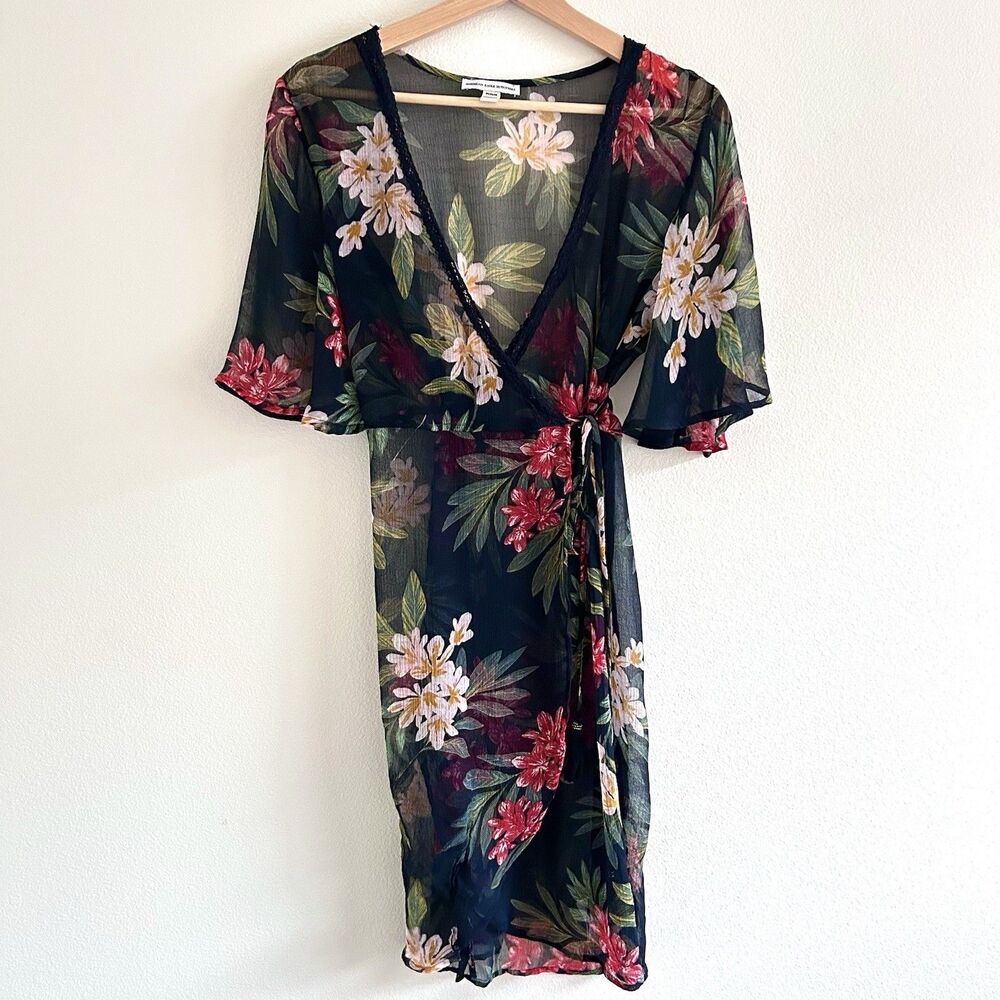 American Eagle Sheer Black Floral Robe Coverup Size M